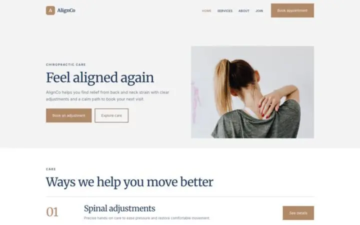 Exemple du thème AlignCo pour chiropraxie