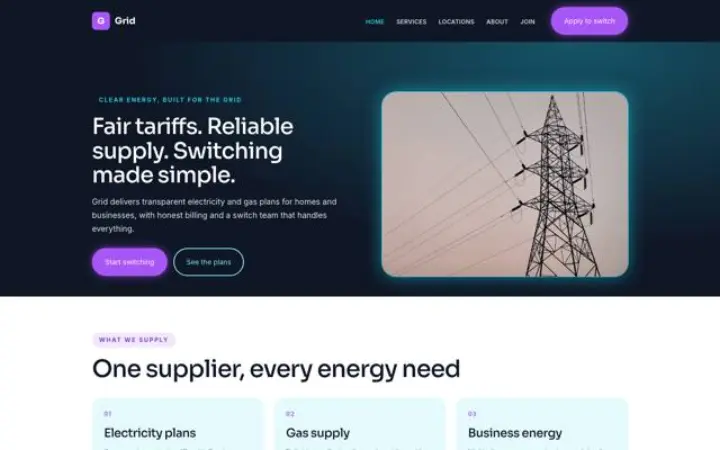 Exemple du thème Grid pour fournisseur d'énergie