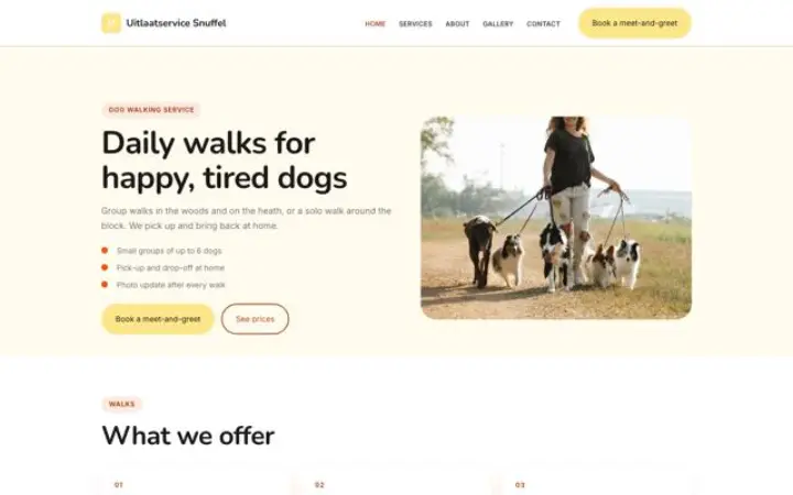 Exemple du thème Uitlaatservice Snuffel pour promenade de chiens