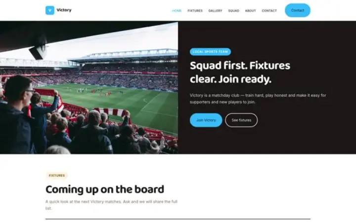 Site web pour équipe de sport