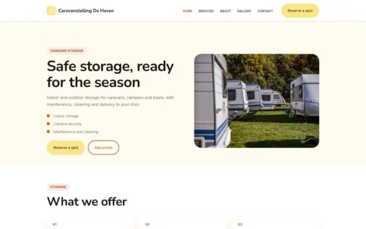 Exemple du thème Caravanstalling De Haven pour gardiennage de caravanes