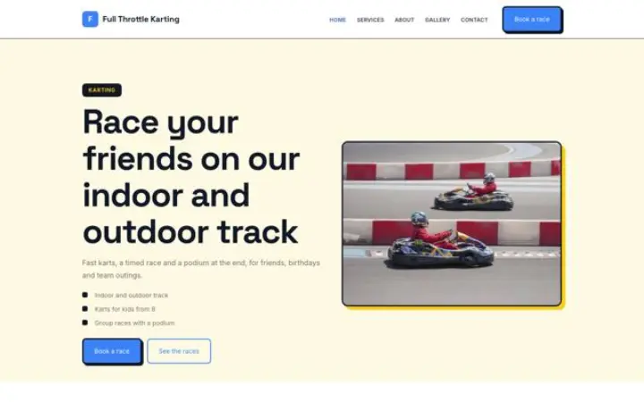 Exemple du thème Full Throttle Karting pour piste de karting