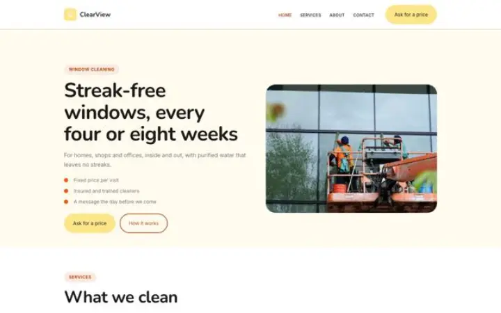 Site web pour nettoyage de vitres
