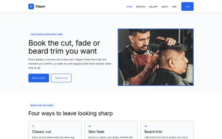 Exemple du thème Clipper pour barbier