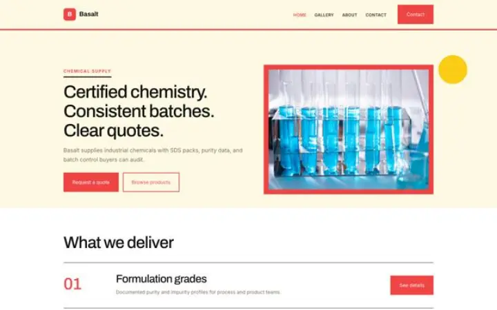 Exemple du thème Basalt pour produits chimiques