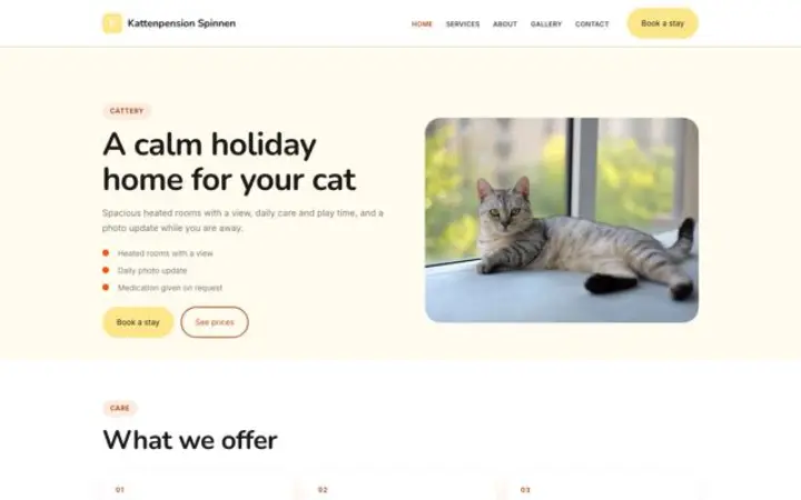 Site web pour pension pour chats