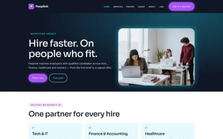 Exemple du thème Peeplink pour cabinet de recrutement