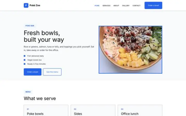 Exemple du thème Poké Zee pour poke bar