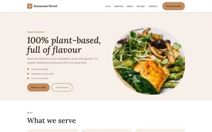 Site web pour restaurant vegan