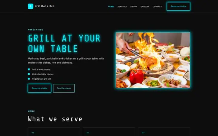 Exemple du thème Grillhuis Bul pour barbecue coréen