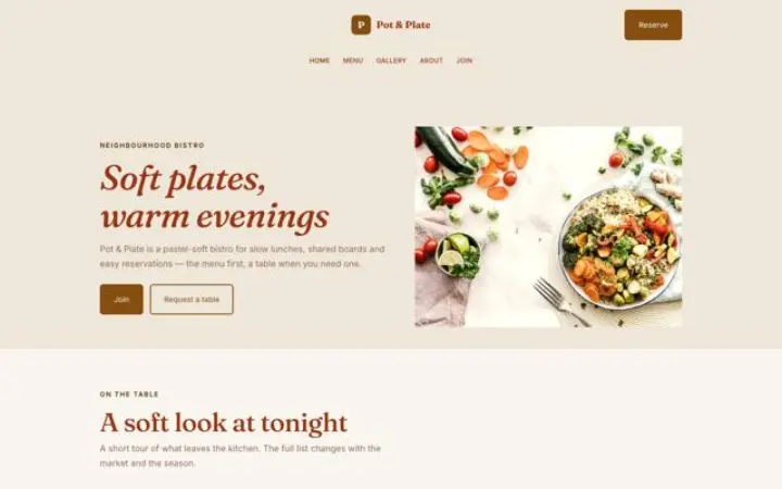 Exemple du thème Pot & Plate pour bistro
