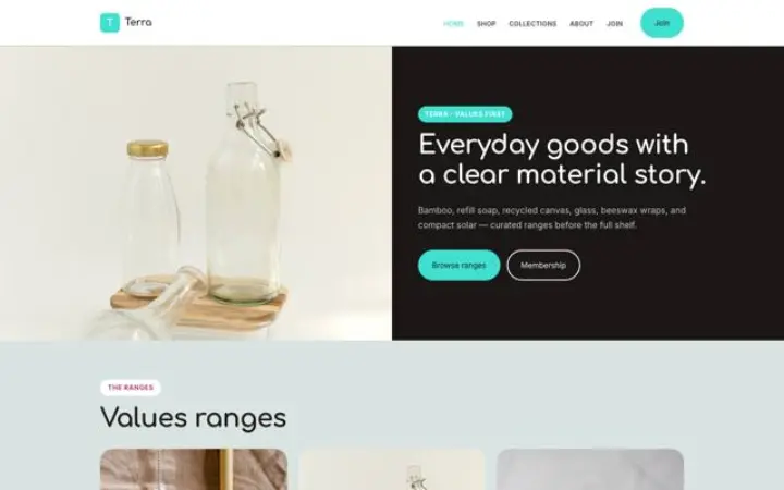 Exemple du thème Terra pour boutique écolo