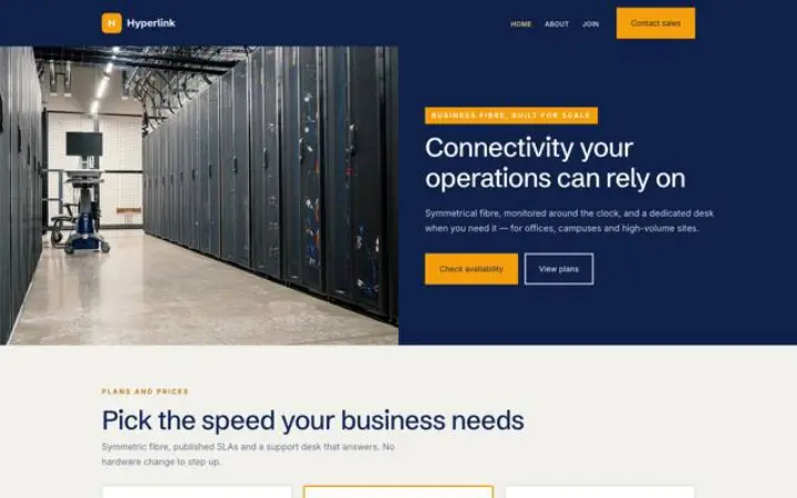 Exemple du thème Hyperlink pour fournisseur d'accès internet
