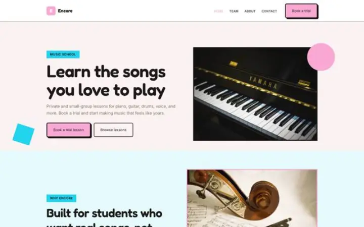 Exemple du thème Encore pour école de musique